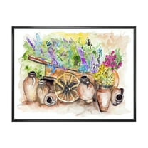 Designart 'Lavender Flowers On Ancient Cart Illustration' Traditional Framed Canvas Wall Art Print