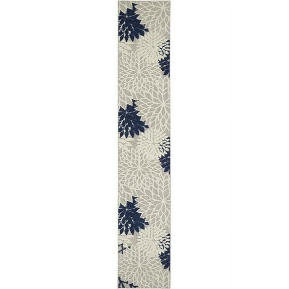 2 x 10 ft. Ivory & Navy Indoor & Outdoor Runner Rug