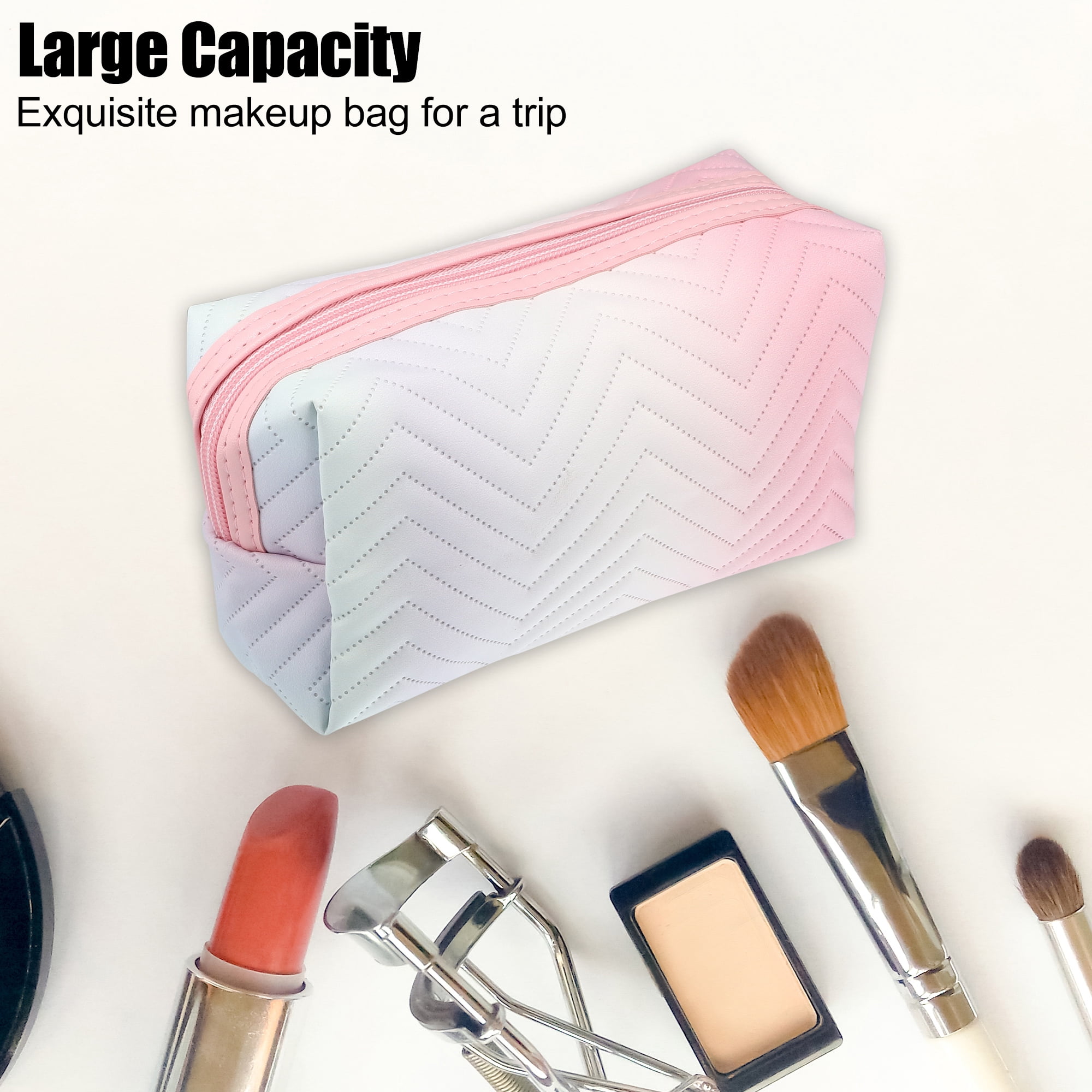 Unique Bargains Floral Makeup Bag Zipper Flower Cosmetic Pouch Pink