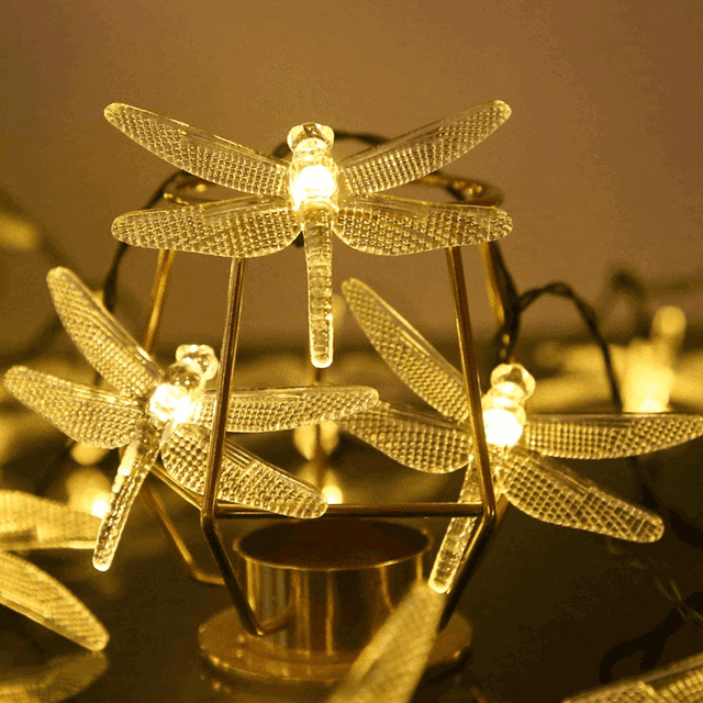 Dinheiro Luz solar de libélula para exteriores, 50 luces LED de libélula, luces decorativas para jardín y jardín