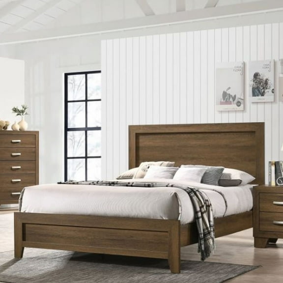 Tcbosik Wooden Bed Frame with Headboard, Vintage Queen Size Platform Bed with Solid Wood Slats Support, No Box Spring Needed, Easy Assembly, Brown