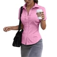 thumbnail image 2 of Womens Fitted Button Down Shirts Formal Fitted Ladies Office Blouse Business Work Wear Girls Collared Shirt Slim Fit Pink XL, 2 of 6