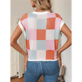 thumbnail image 6 of Womens Summer Crew Neck Cap Sleeve Crop Color Block Knit Short Sleeve Sweater Pink + Orange XL, 6 of 7