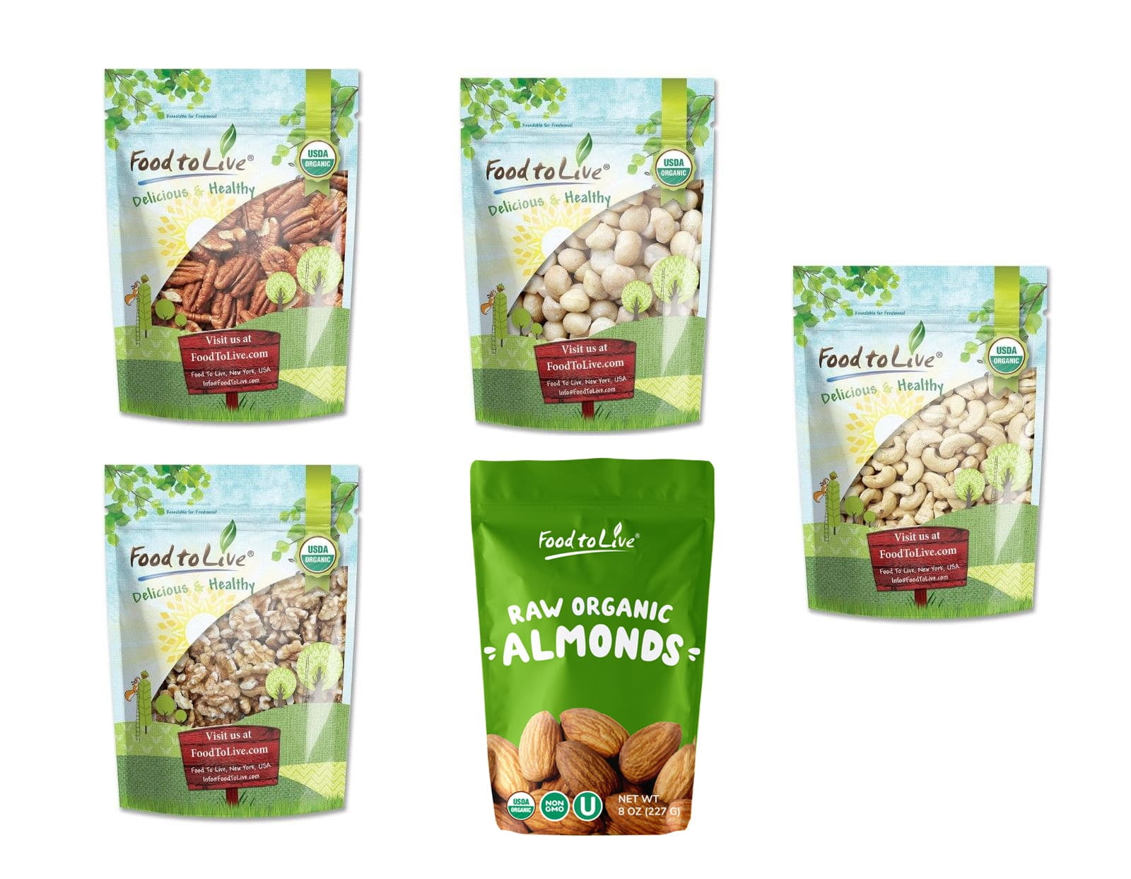 Organic Deluxe Nuts in a Gift Box A Variety Pack of Pecans, Macadamia