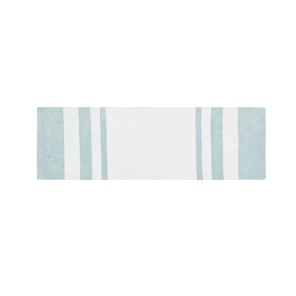 MAYEERTY Medium Pile Cotton Reversible Bathroom Rug, Non-Slip Bath Mat, Aqua, 24"W x 72"L