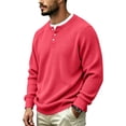 thumbnail image 2 of UDAUDU Mens Shirts Waffle Knit Henley Long Sleeve Fall Winter Shirts Loose Fit Casual Button Down Soft Oversized Pullover Tops Wine 2XL, 2 of 10