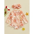thumbnail image 2 of Suealasg Toddler Girls One Piece Swimsuits Long Sleeve Floral Print Rash Guard Swimwear Headband Set Baby Girls Summer Bathing Suit Beachwear 0-3 Years, 2 of 9