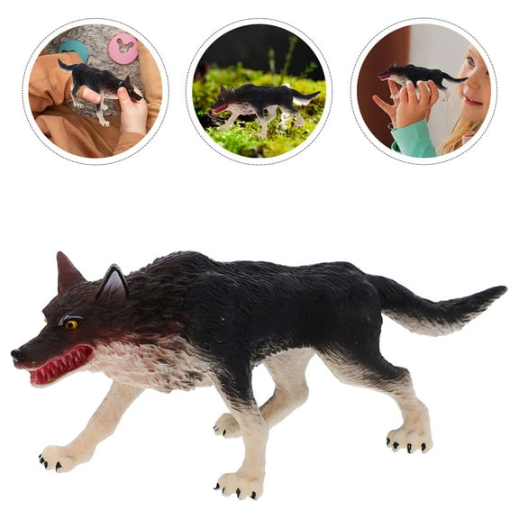 LULULION Black ABS Wolf Figurine Realistic Decoration for Home Desktop and Shelf