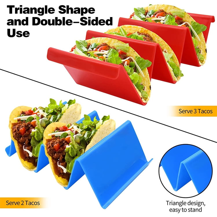 Colorful Taco Holder Stands - Set of 12 with 2 Condiment Dishes,Taco Tray  Plates for Taco Bar Gifts & Accessories,Large Plastic Stackble&Convenient