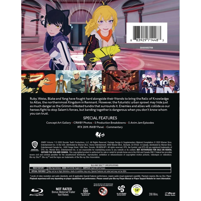 RWBY Volume 7 Blu-ray, 2-disc set, English Dolby Digital 5.1