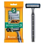 BIC Sensitive 3 Men's Disposable Razors with 3 Blades, 5 Count - For Sensitive Skin