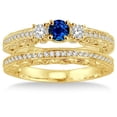 thumbnail image 2 of 2 Carat Sapphire and Diamond Antique Milgrain Bridal set on 10k Yellow Gold, 2 of 3