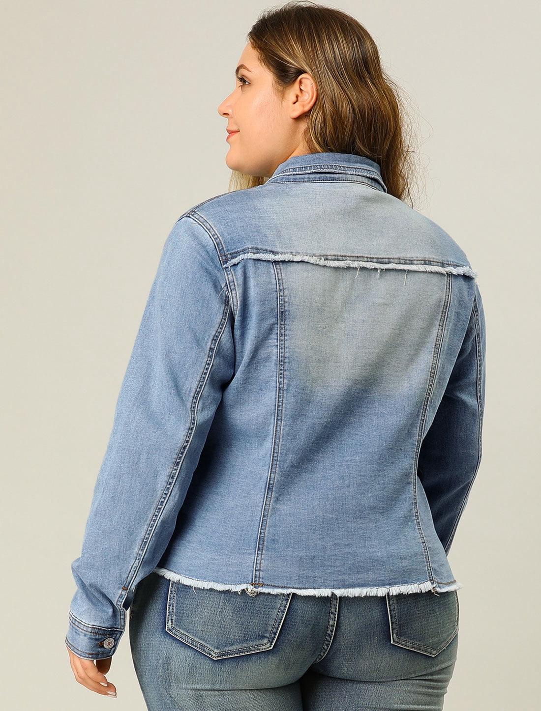 DARING DIVA Women's Plus Size Washed Front Frayed Classic Denim Jacket 6X Light Blue