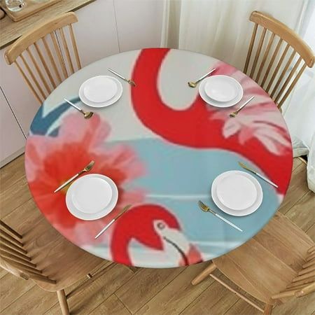 

Sheronv Flamingos Flowers Kitsch Round Table Cover 100% Polyester Stain Resistant Washable Perfect for Indoor Outdoor Kitchen Dining Wedding Parties Elastic Edge Various Sizes 31 -35