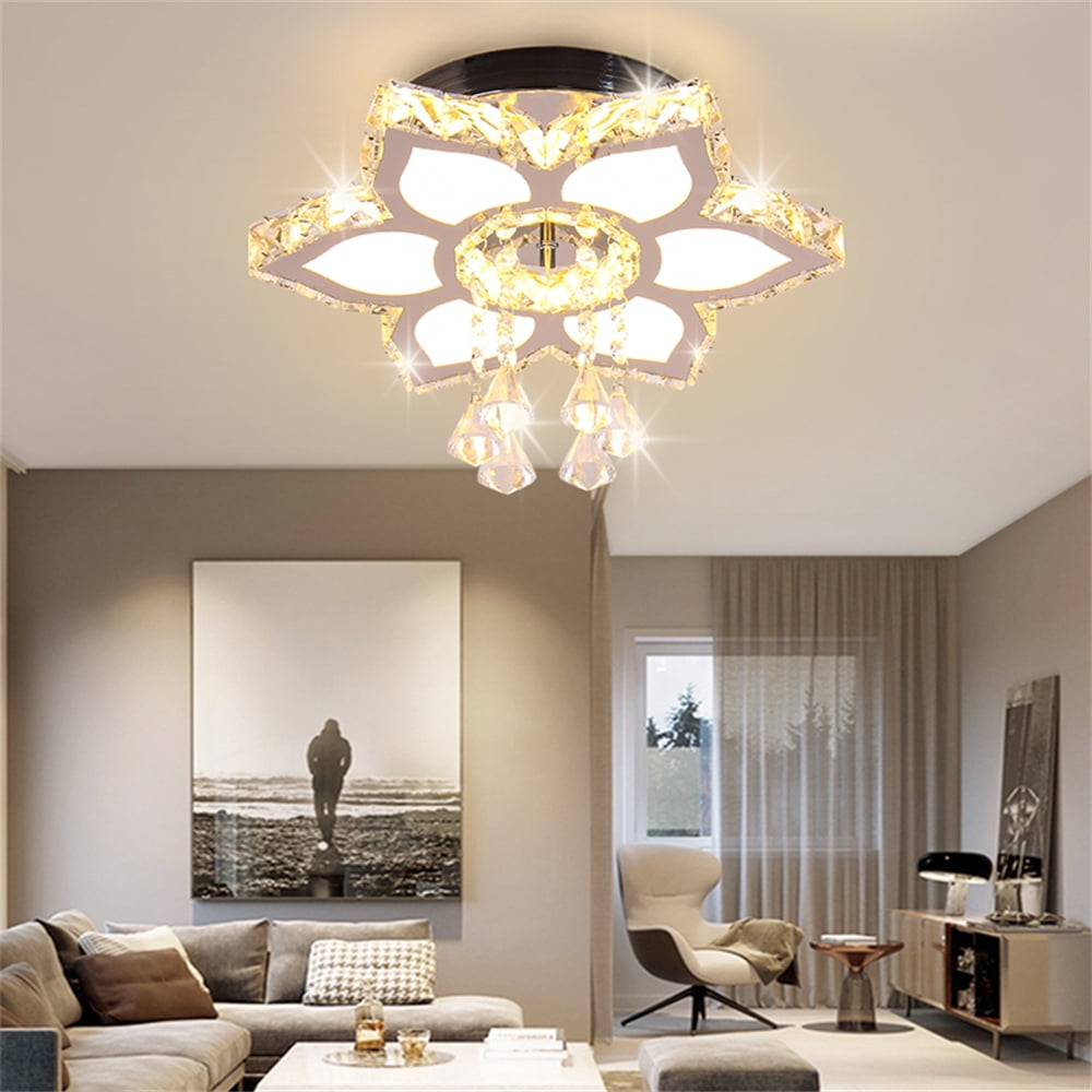 FRIXCHUR Crystal Chandelier Modern LED Flower Crystal Ceiling Light Flush Mount Chandeliers for Bedrooms Living Room Dining Room Hallway Closet (Warm White )