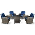 thumbnail image 3 of POCASSY Patio Swivel Chairs Set of 4 with Fire Pit, Outdoor Patio Furniture Set with Fire Pit Table Outdoor Swivel Glider Rocker and 43" Propane Firepit Table Rectangular, Brown Wicker/Blue Cushion, 3 of 15