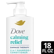 Dove Damage Therapy Derma 2in1 Shampoo & Conditioner for Flaky Scalp Calming Relief with Pyrithione Zinc and Aloe Vera, 18 Fl Oz