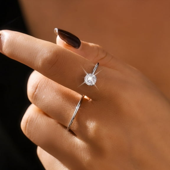 18K Gold Plated Stainless Steel and Cubic Zirconia S-shape Two Finger Adjustable Ring for Women