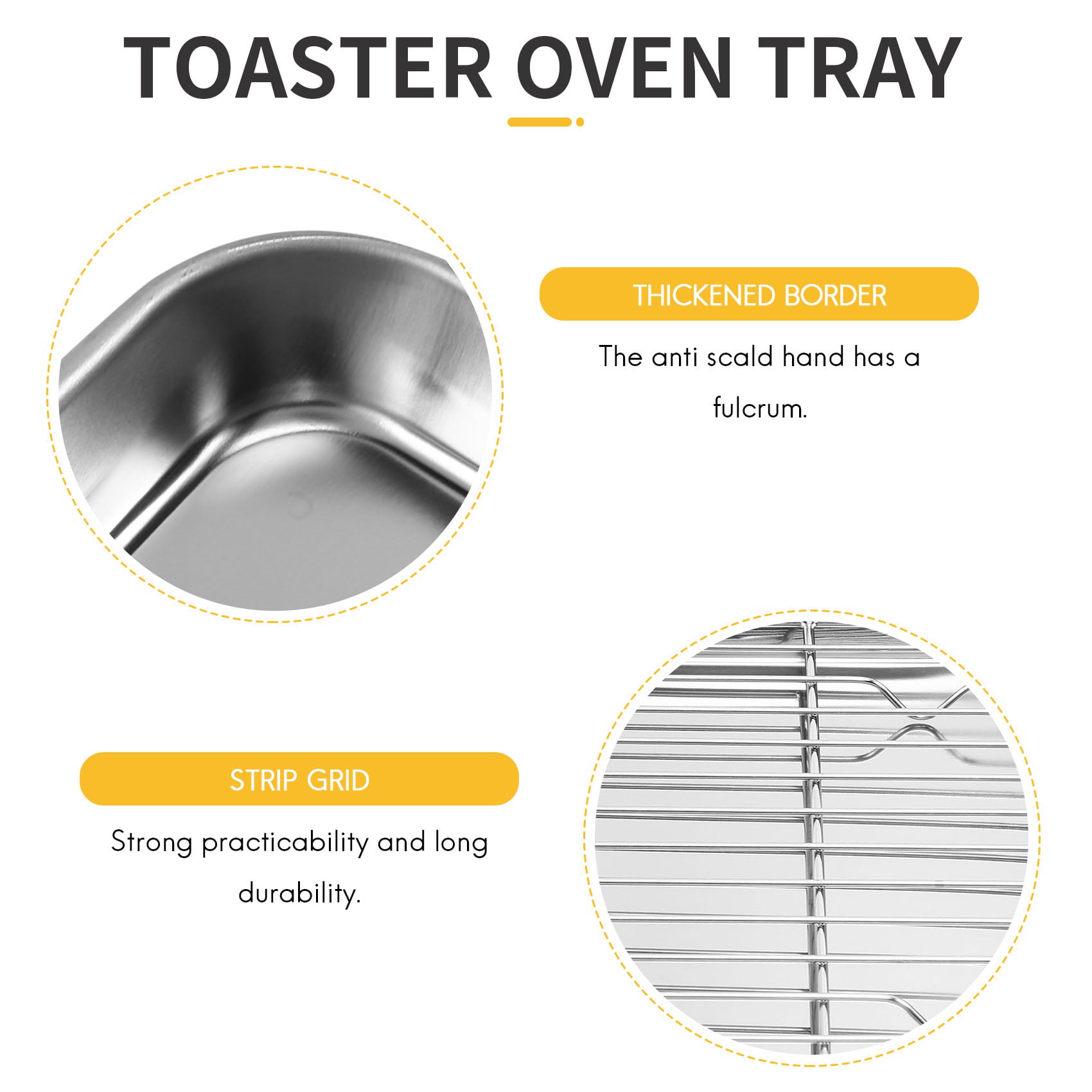 Small Toaster Oven Tray with Cooling Rack,Stainless Steel Small Toaster  Oven Baking Pan and Cookie Sheet for Baking,Rectangle Size 9.1 x 6.8 x  1,Mirror Finish ,Thick & Sturdy 