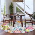 thumbnail image 4 of Easter Gnomes Round Area Rug 5ft, Spring Floral Eggs Flowers Butterflies Gray Plaid Washable Non-Slip Circle Rugs for Bedroom Living Room Kitchen, Low Pile Carpet for Dining Room Playroom Nursery, 4 of 9