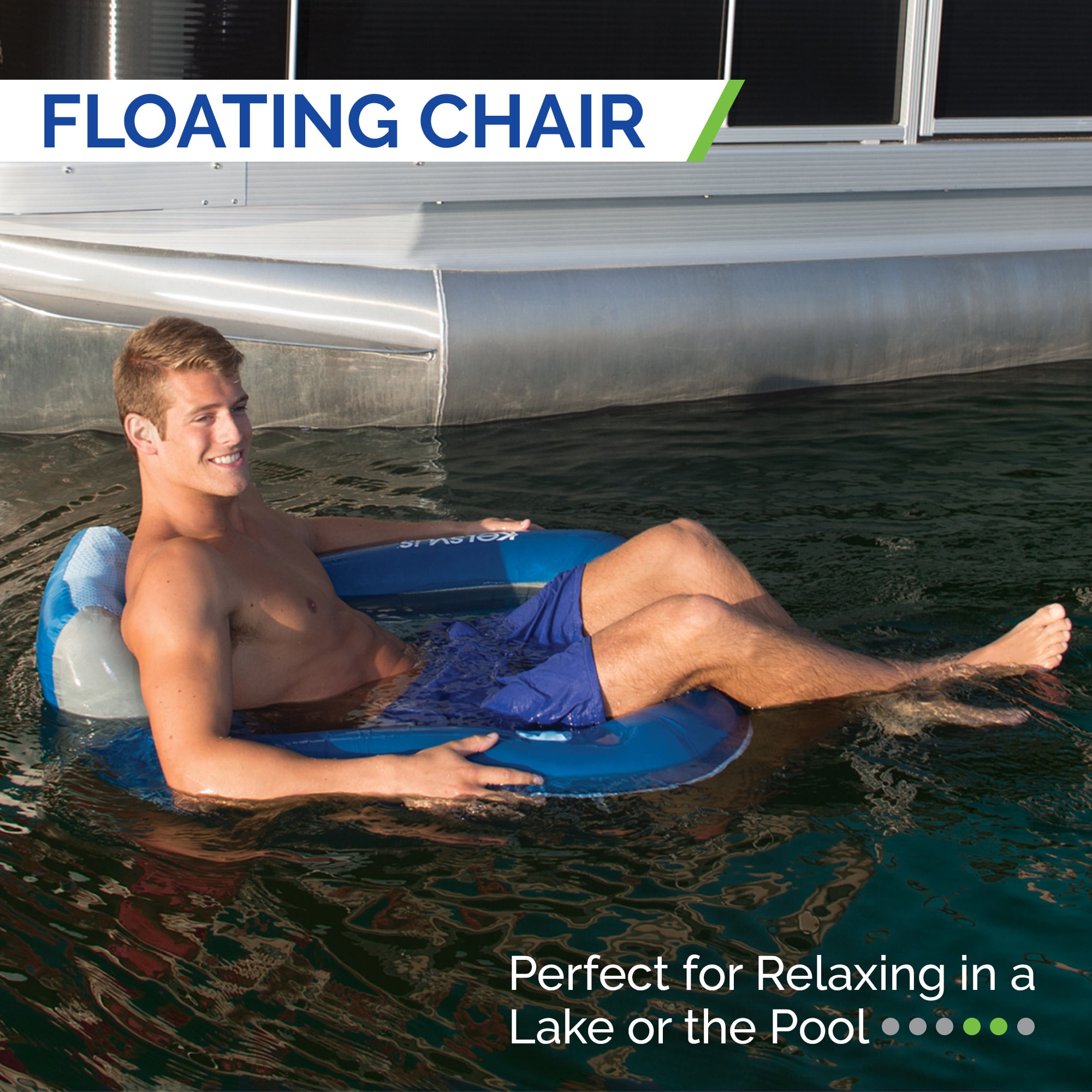 Open Box Kelsyus Floating Pool Lounger Inflatable Chair w/ Cup Holder - Blue