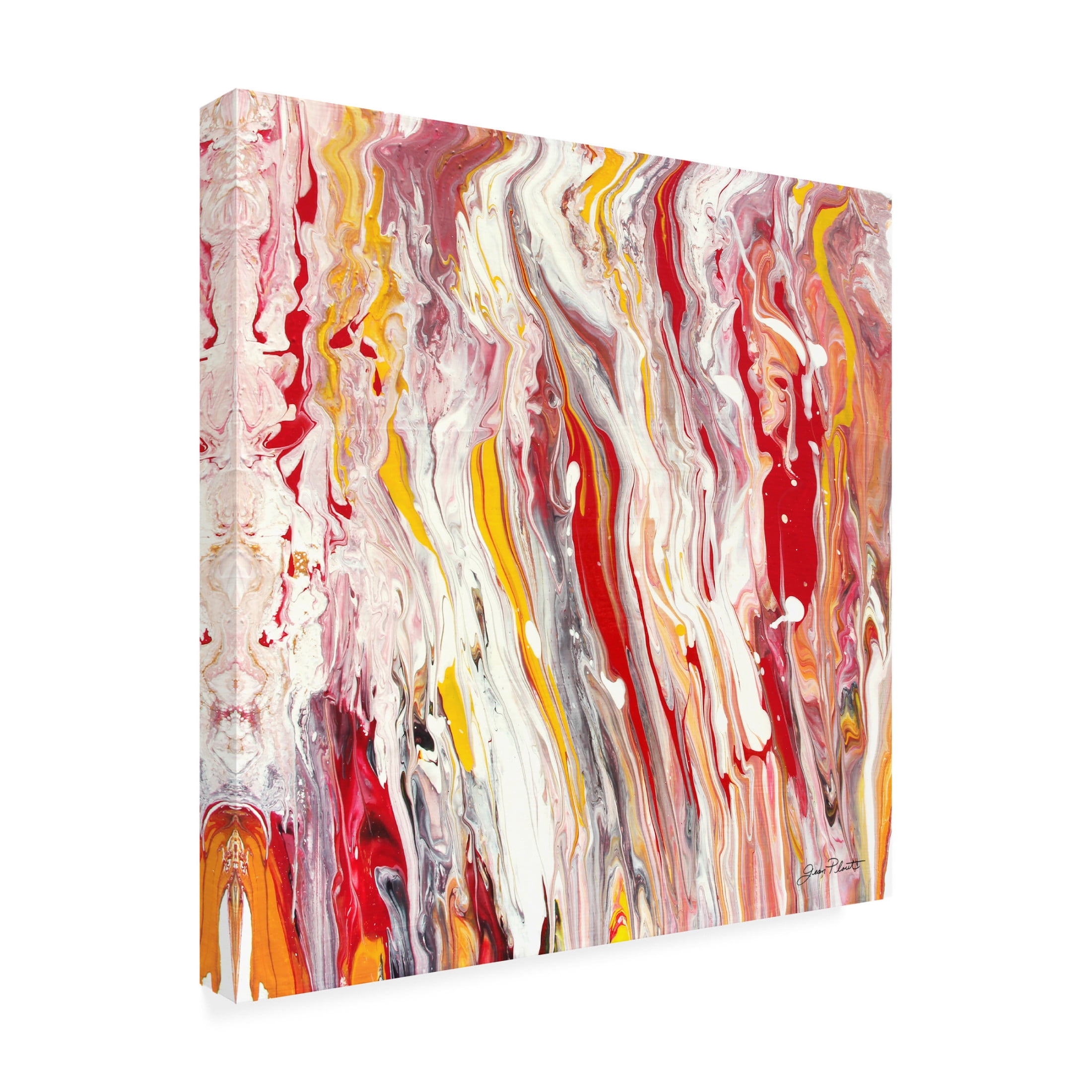 Canvas Wall Art - Jean Plout 'Abstract Pouring A' Wall Art for Living Room, Bedroom, or Office Décor by Trademark Fine Art - 14 x 14 Inches