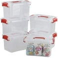 thumbnail image 1 of 5 L Plastic Storage Bin with Lid, Clear Transparent Box With Red Handles Set of 6, 1 of 6
