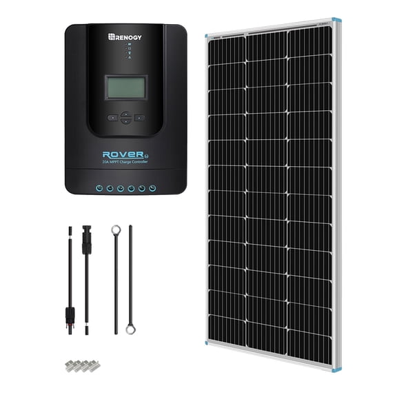 Renogy 100W Monocrystalline Solar Pannel Kit, 400Wh Daily Output High Efficiency, 20A MPPT Charging 5 Year Warranty Weatherproof Design