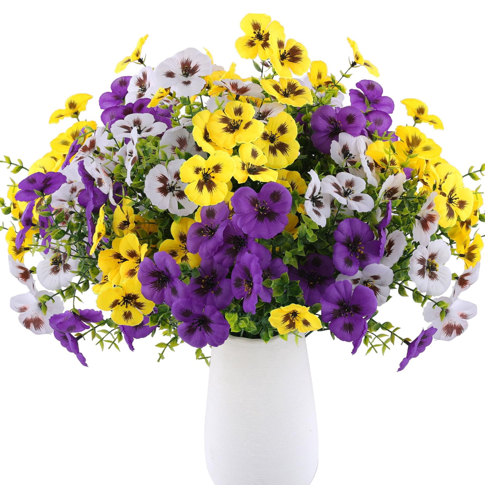 TETOU 15pcs Artificial Flowers for Outdoor Decoration,Fake Silk Colorful Plastic Flowers UV Resistant No Fade for Front Door Garden Yard Balcony Spring Summer Farmhouse Decor(Purple, Yellow, White)