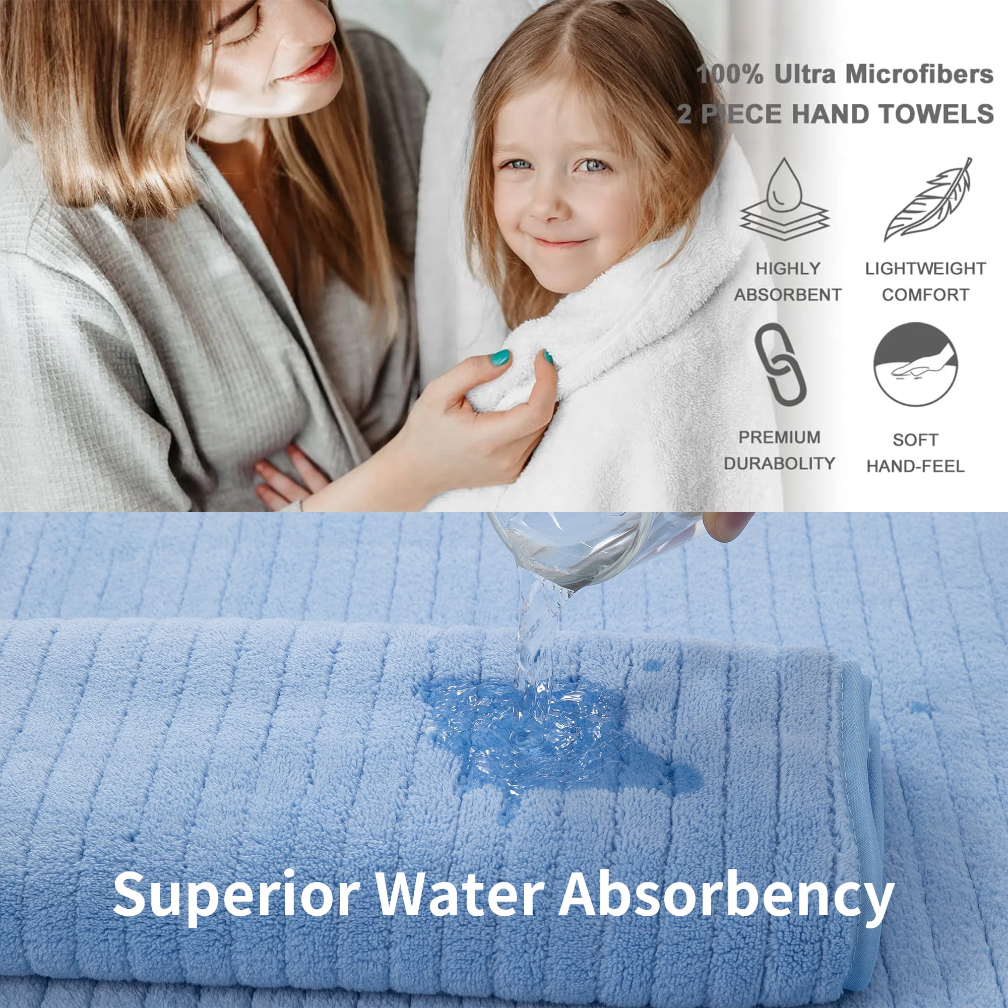 Jessy Home 2 Pack Blue Stripe Hand Towels Set