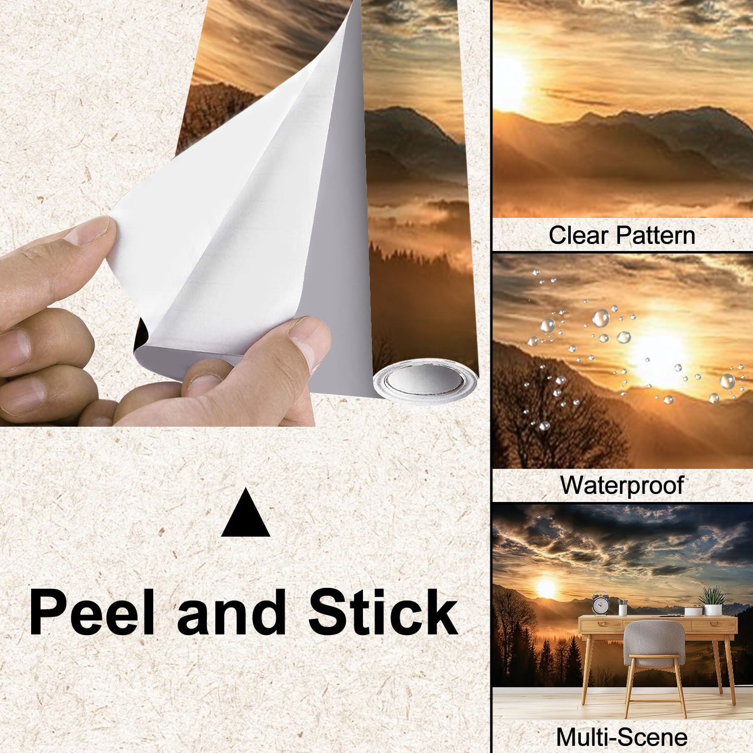 Peel and Stick Wallpaper spectacular sunset landscape European alps winter Modern Art Wall Mural Decor Self Adhesive and Removable 100in x 144in