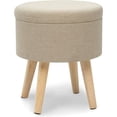 thumbnail image 2 of Taburete Otomano , Taburete Redondo Para Almacenamiento, Cofre De Almacenamiento, Taburetes De Tela De Lino Con Tapa Baja, Diseño De Sala De Estar, Patas De Madera Maciza Beige, 2 of 5
