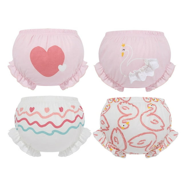 WEIYLL Multi-pack Briefs for Girls Flounce Underpants Cartoon Print Shorts Ruffled 4Pcs Pink Toddler Underwear Size 120