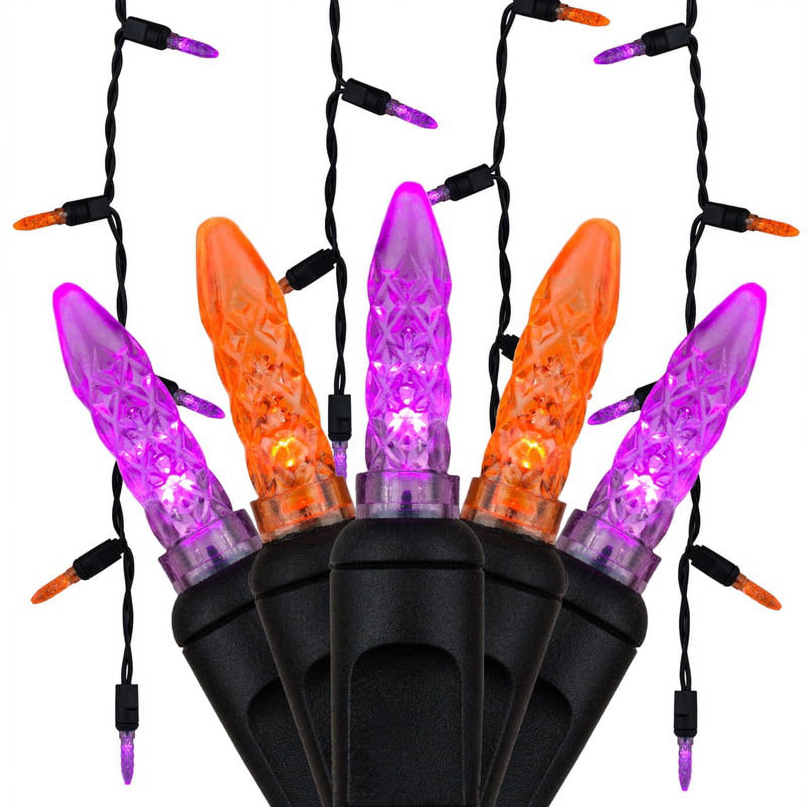 Wintergreen Lighting Halloween Mini LED Icicle Lights on Halloween Hanging Lights LED, Purple and Orange Lights on Black Wire, Fun House Halloween Decorations (70 Icicle Lights)