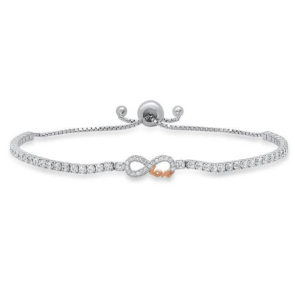 Sterling Silver Petite Two-Tone Love Infinity Cubic Zirconia Adjustable Bracelet