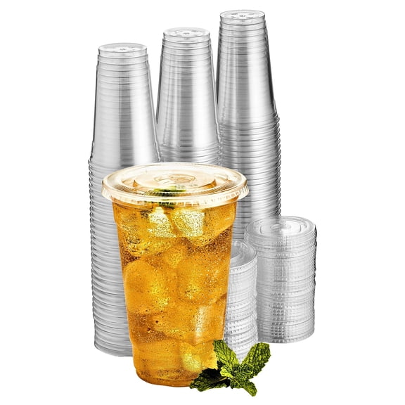 Green Direct Clear Plastic Cups with Lids - 24 oz Disposable Cups for Iced Coffee, Bubble Tea, Smoothies, Cold Drinks - Sturdy Cups with Tight Lids for On-the-Go Use, Parties, Pack of 50