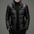 thumbnail image 3 of Chaqueta de invierno de cuero con cuello de piel de cordero desmontable, corta, de pato blanco, gruesa, para hombre, 3 of 5