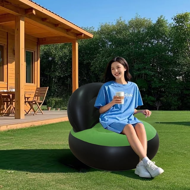Sofá inflable para acampar, casa y exteriores, plegable y portátil, con superficie aterciopelada (negro)