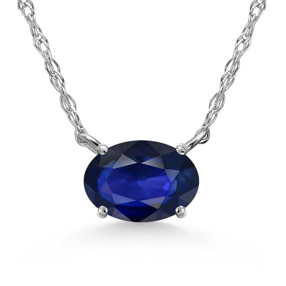 Gem Stone King 10K White Gold Blue Sapphire Pendant Necklace for Women | 0.55 Cttw | Gemstone September Birthstone | Oval 6X4MM | With 18 inch Chain