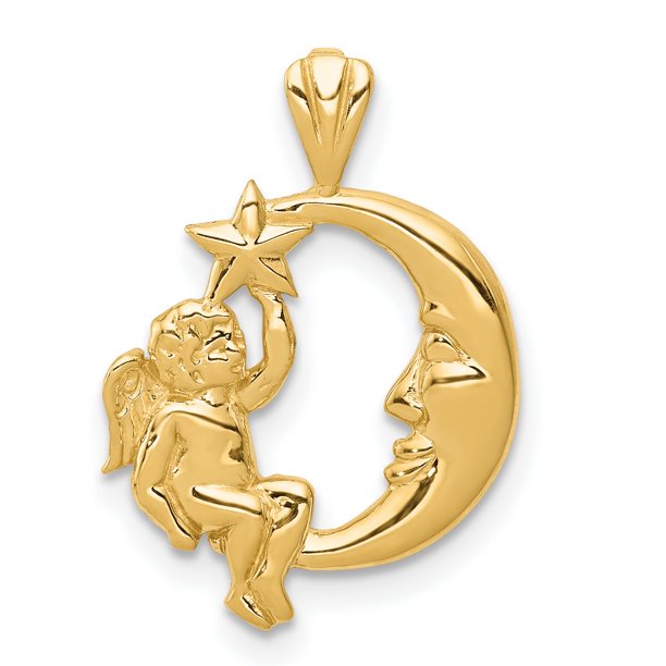 Jewelry Stores Network 14k Yellow Gold Cherub Angel Holding A Star Sitting On Smiling Crescent Moon Pendant 22 Mm X 15 Mm Walmart Com Walmart Com