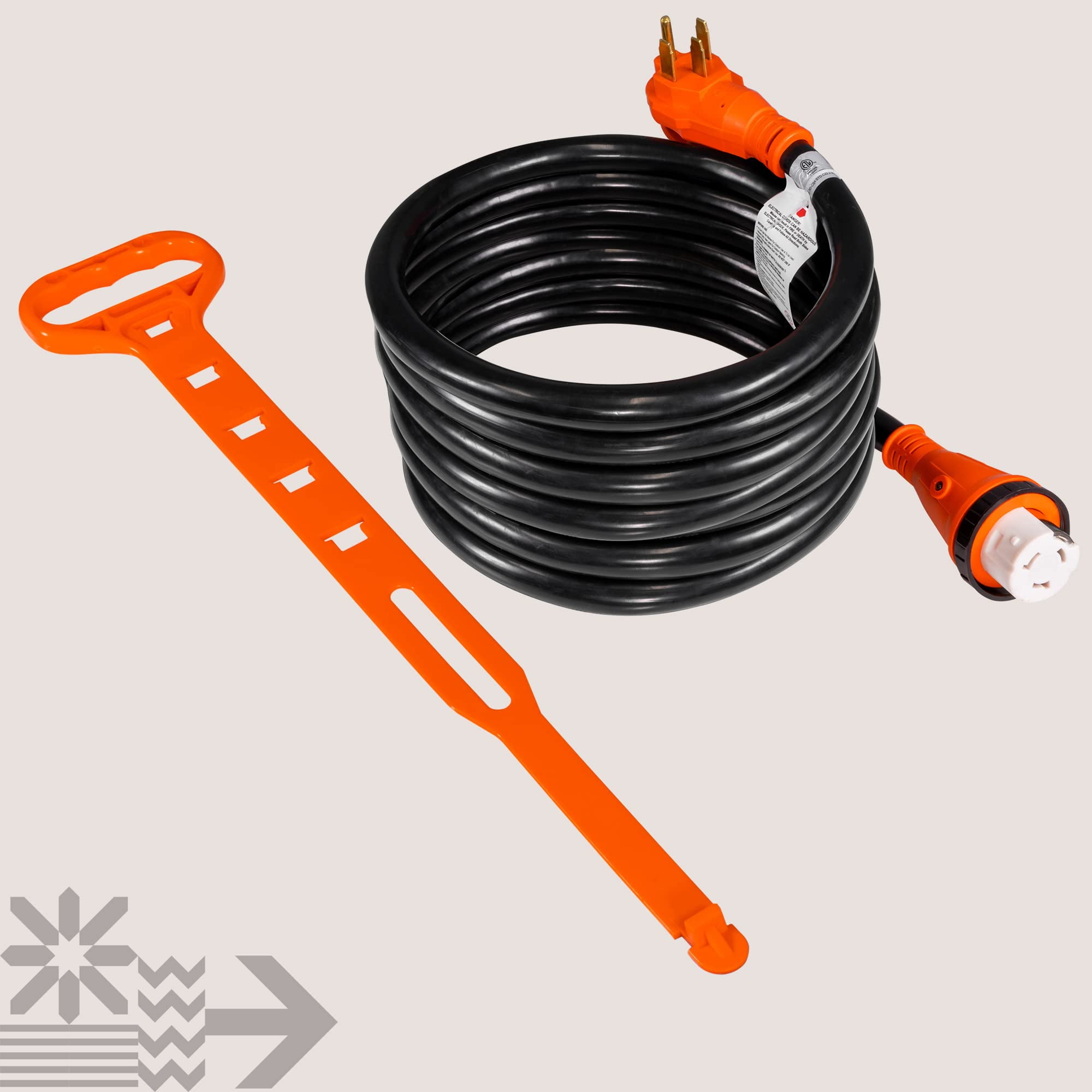 25 Feet 125/250V 50A RV Power Extension Cord [Twist Lock] [NEMA 14-50P/SS2-50R] [6/3+8/1 AWG STW Copper 4 Wires] [LED Indicator] [ETL Listed] [EZ-Grip Handle] For RV Trailer Camper Campsite