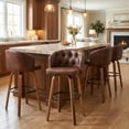 thumbnail image 6 of Fahomiss 28" Swivel Bar Stools with Back Set of 4, Leather Farmhouse Bar Height Stools, Brown, 6 of 10