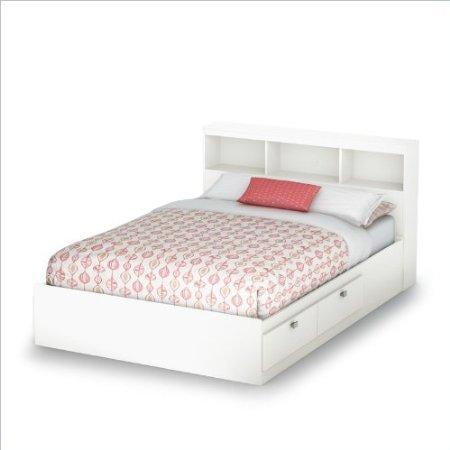 Full Bookcase Storage Bed Set in Pure White Finish ...