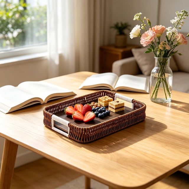 Woven-Style Storage Tray Imitation Woven Serving Basket Fruit Table Storage Basket Decorative Woven-Look Tray