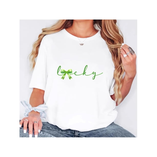 Camisetas de manga casquillo para mujer, de moda de verano 2025, con estampado lindo, casual, sin mangas, de ajuste holgado, de manga cortaLucky St. Patrick's Day Flirty Cartoon Letter Graphic Print