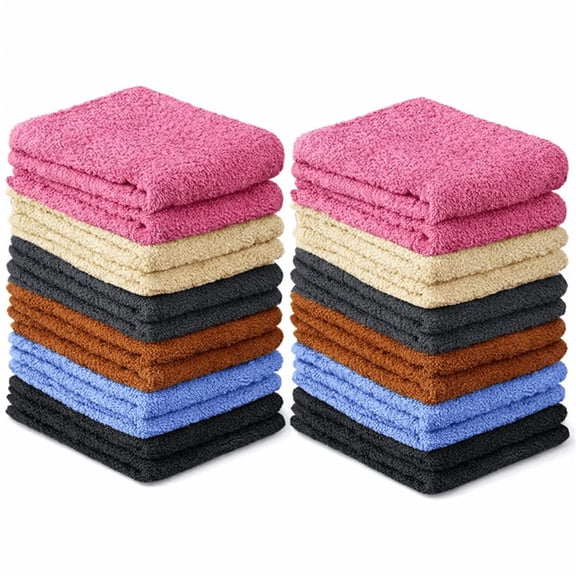 Washcloths 24 Pack Cotton - Soft Absorbent Face Towels, Multicolor Wash Cloths for Bathroom by Quba Linen