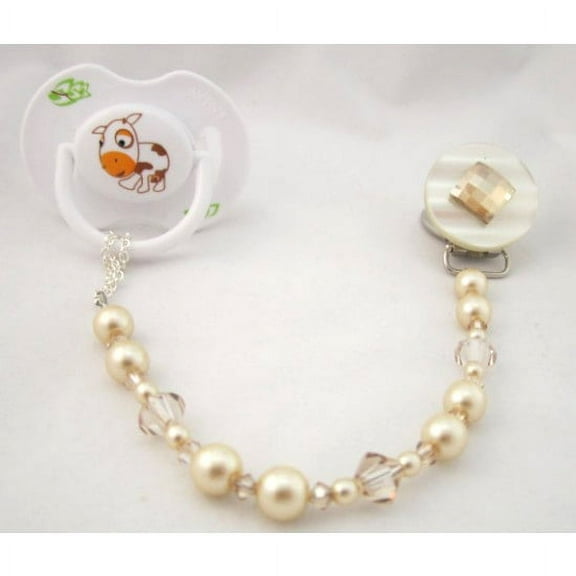 Diamond Pacifier Clip with Stunning Bling Beads and Pearls