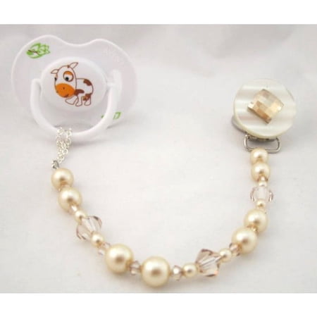 Diamond Pacifier Clip with Stunning Bling Beads and Pearls
