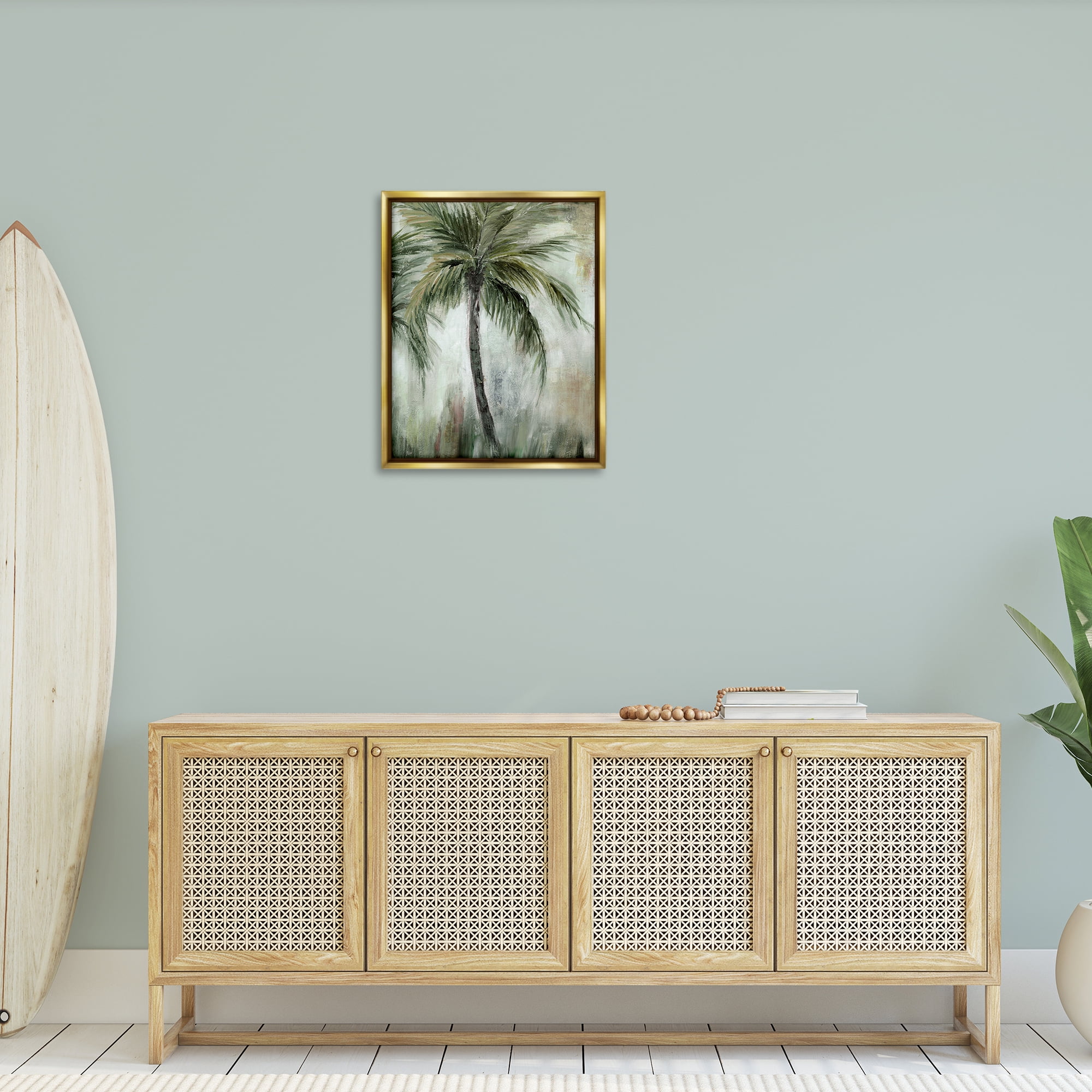Stupell Industries Fanned Palms Impression Plants & Flowers Painting Gold Floater Framed Canvas Art Print Wall Art, 25 x 31
