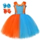 thumbnail image 4 of Disfraz de Blippi para niñas pequeñas, dibujos animados en inglés, conjunto de ropa con tutú naranja y azul cielo, sombrero, gafas y tirantes, 4 of 5